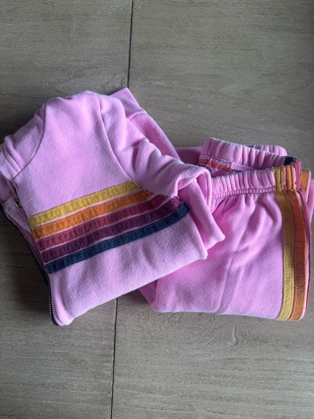 Aviator Nation Pink Cozy Two-Piece Sweat Set with Rainbow Stripes
